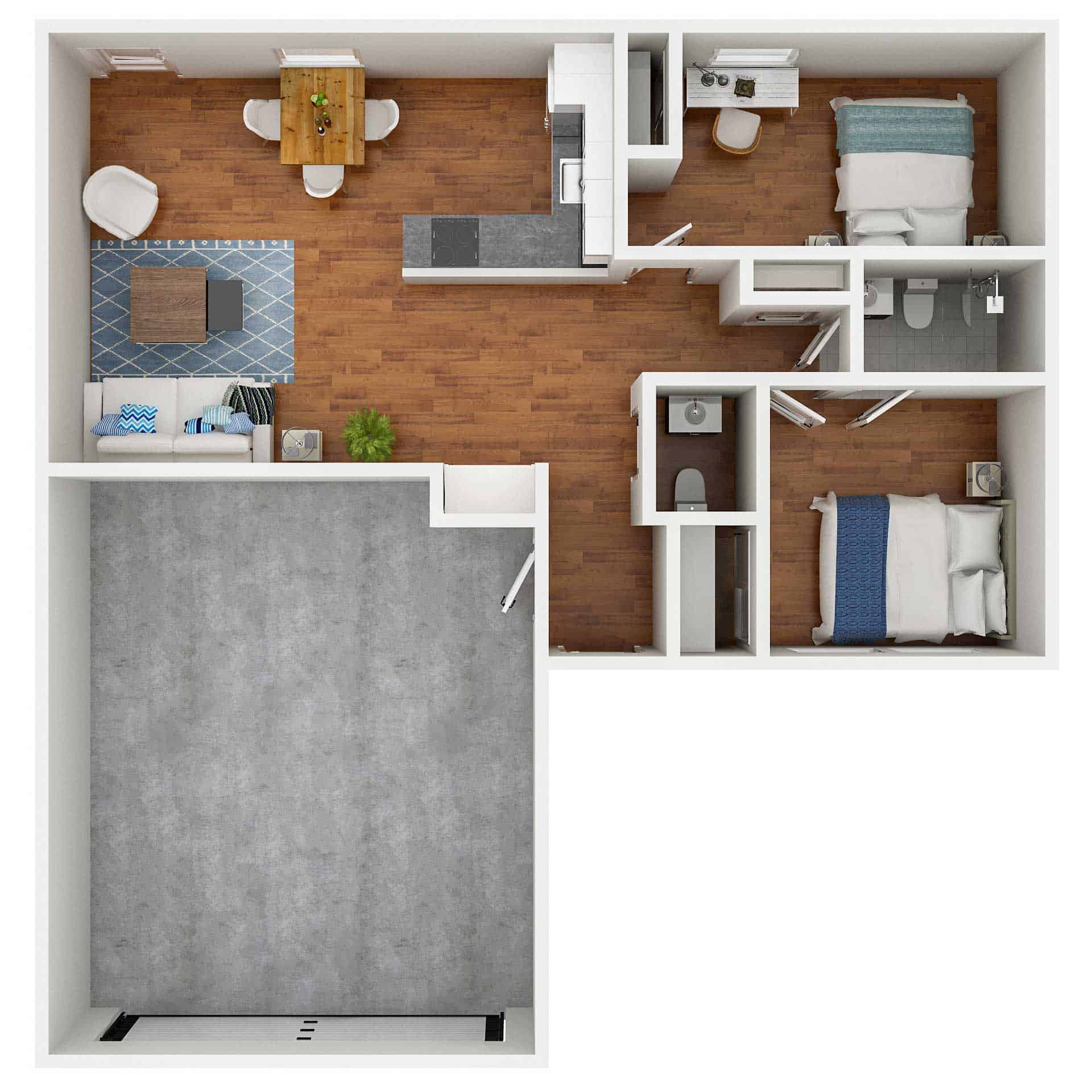 two bedroom 3D floorplan