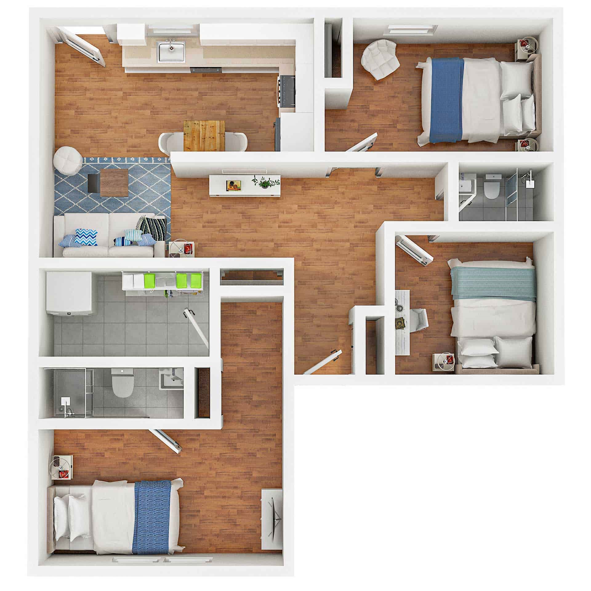 3 bedroom 3-d floor plan